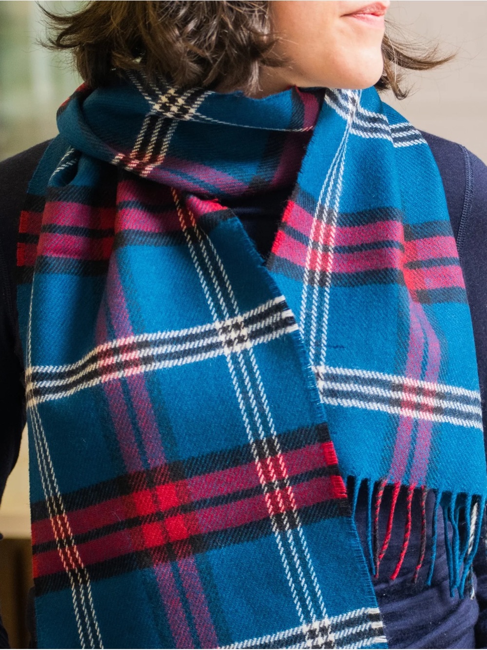 Blue/ Red Plaid Men's Scarf with Red Accent MARK & GRAHAM 75th Pebble Beach 🏎️